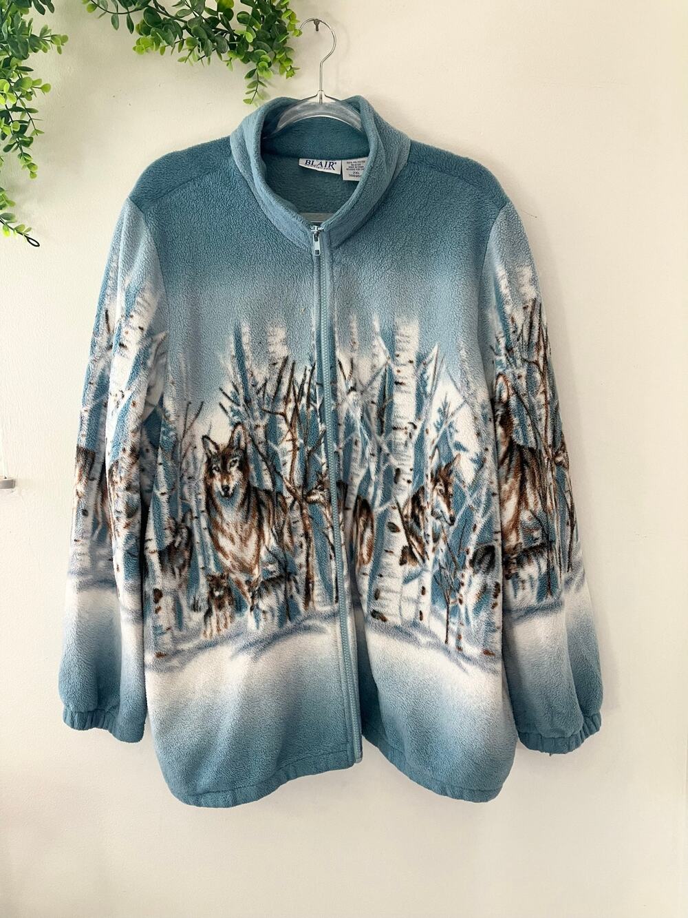 Vintage 90s Wolf Fleece Winter Cozy Cabin Jacket Blair